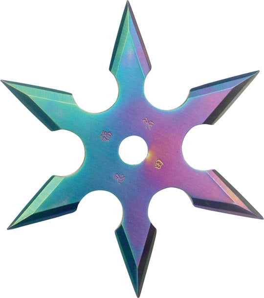 Rainbow Stainless Steel 6-Point Shuriken Anime Ninja Throwing Star - 2.75" Diameter - Tophatter's Army Products & Self Defense Collectible Weapons - Tophatter Daily Deals